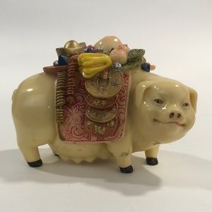 Vintage Cast Ivory Resin Hand-Painted Chinese Pig